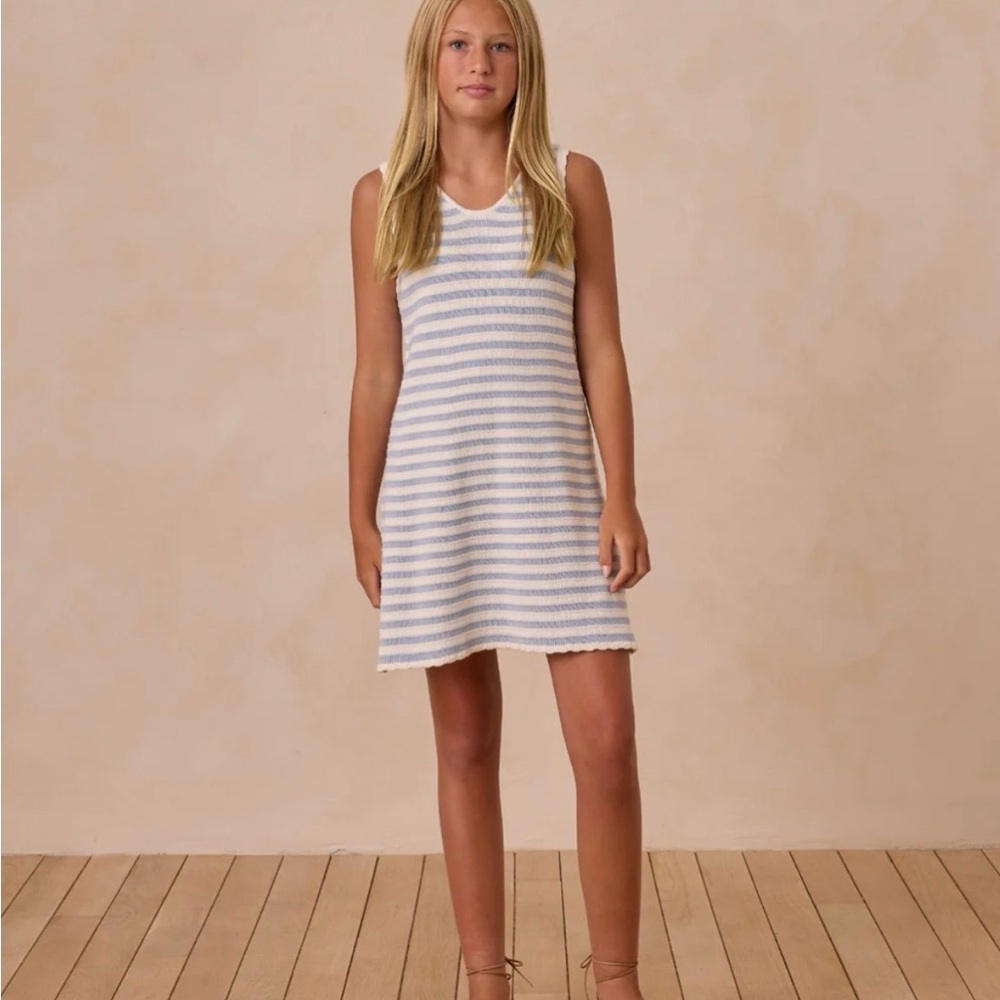 NWT Rylee + Cru Sleeveless Striped Knit Dress in White and Light Blue